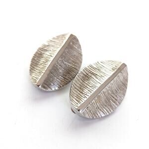 Vintage Estate Signed Bobley Textured Silver Tone Modernist Clip On Earrings